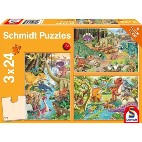 Schmidt Spiele Dinosaur Fun, 3x24 db (56465) Gyerek kirakó 